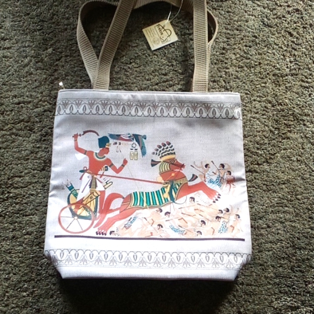 Egyptian tote King Tut horse & chariot 15" x 15" NWT
